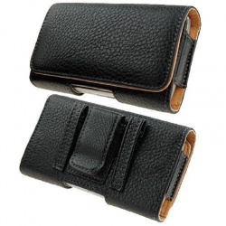 Black Leather Pouch Holster Case with Metal Belt Clip Fits 4.7 inch Size Phone